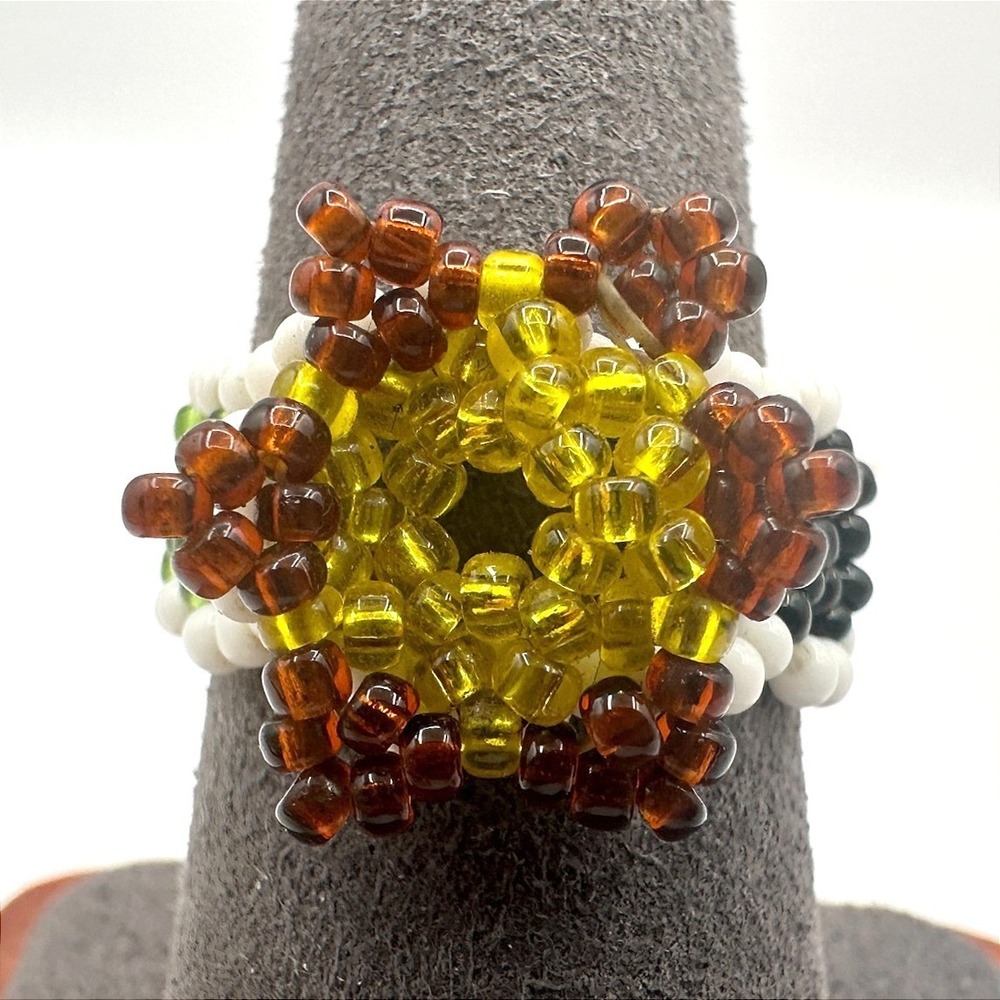 Vintage‎ Y2K Seed Beaded Floral Stretch Ring Boho Retro Women's Classic Jewelry